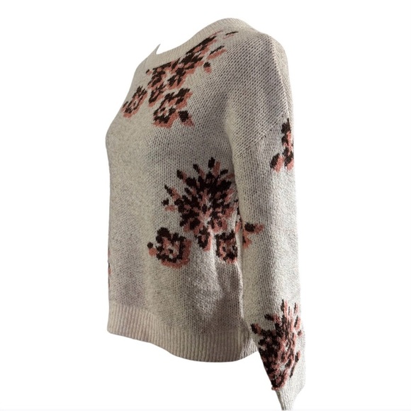 Knox Rose Floral Knit Crewneck Sweater Oatmeal Cream Size XS - Picture 5 of 9